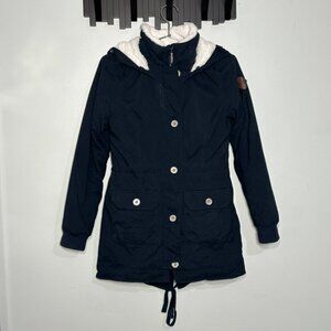 Hollister Womens Size S Heritage Collection Parka Coat Navy Blue & White